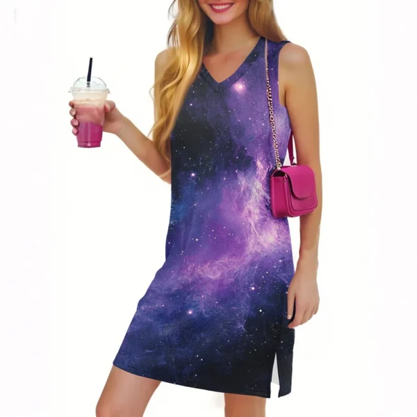 Women's Casual Fashion Sexy V-neck Sleeveless Floral Hem Slit Dress - Image 17