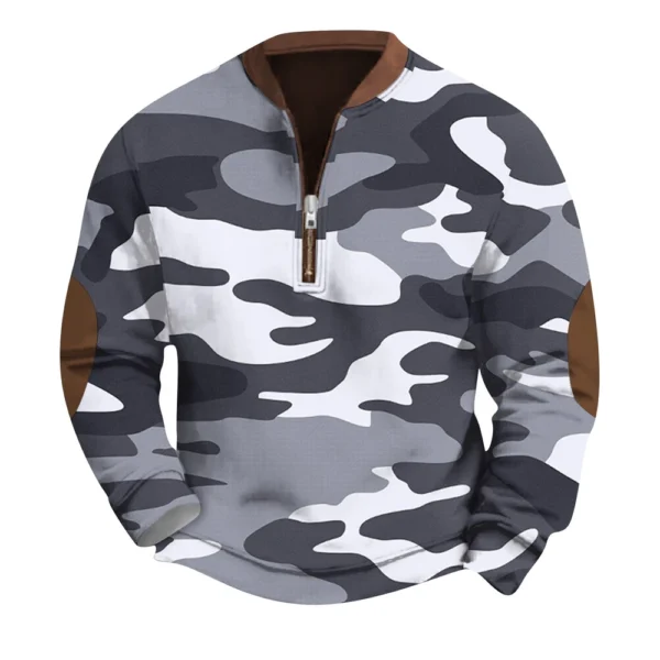 Men's Fashion Casual Half Zip Neck Loose Long Sleeve Camouflage Sweatshirt - Image 4