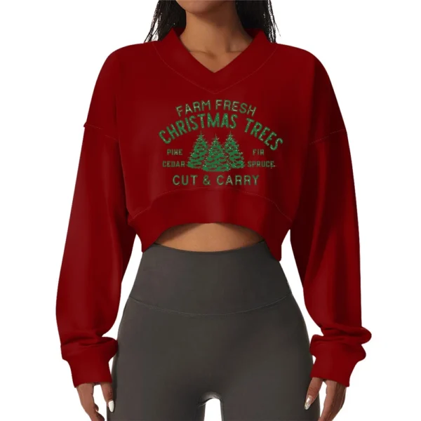 Women's Casual Fashionable Comfortable Padded V-Neck Christmas Printed Long - Image 22