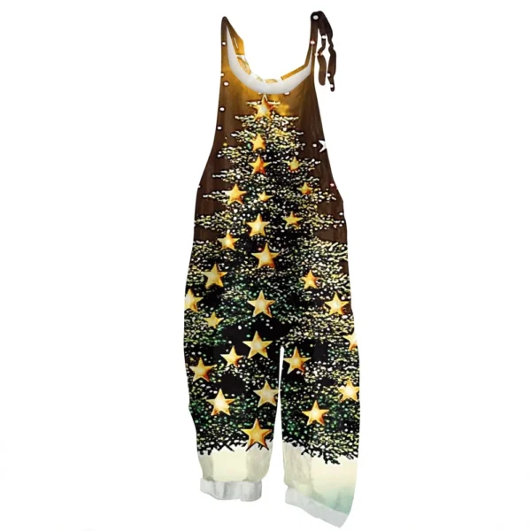 Women's Vintage Shoulder Strap Loose Print Christmas Jumpsuit Casual - Image 38