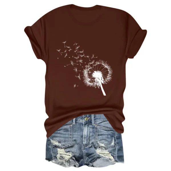 Women's Fashion Daily Short Sleeved Loose Casual Printed Round Neck T-Shirt - Image 29