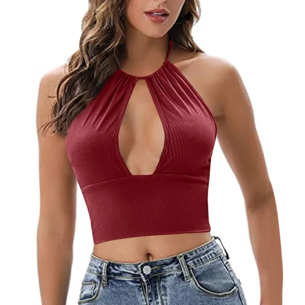 Women's Solid Color Top Sleeveless Top With Chest Pad - Image 2