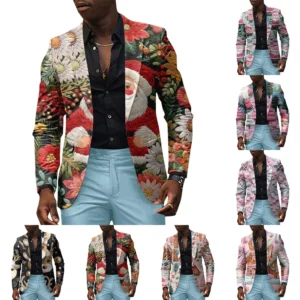 Unisex Winter Christmas Prints Suit Jackets Unisex Casual Fashion Button Jackets