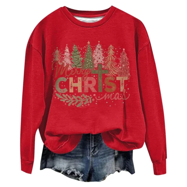 Women's Casual Loose Solid Color Easter Print Round Neck Long Sleeve Hoodie - Image 12