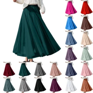 Women's Solid Color Mesh Skirt With Elastic Band Large Swing Mid Length Skirt