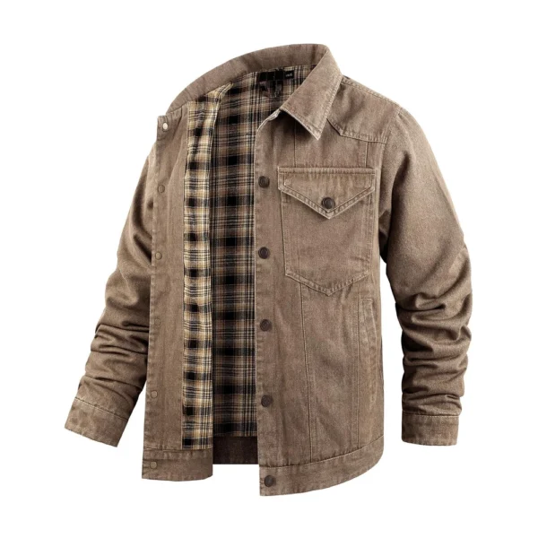 Mens Casual Outdoor Pocket Solid Color Fashion  Cowboy Flannel Jacket - Image 12
