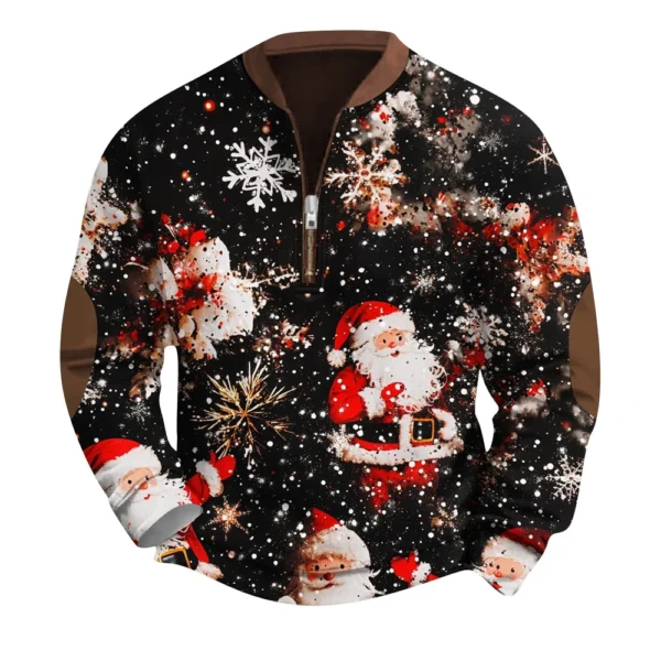Men's Fashion Casual Half Zipper Neck Loose Long Sleeve Christmas Printed - Image 17