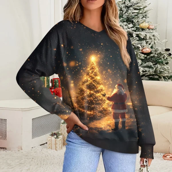 Women's Casual Fashion Comfortable Raglan Sleeve V-Neck Christmas Print - Image 13
