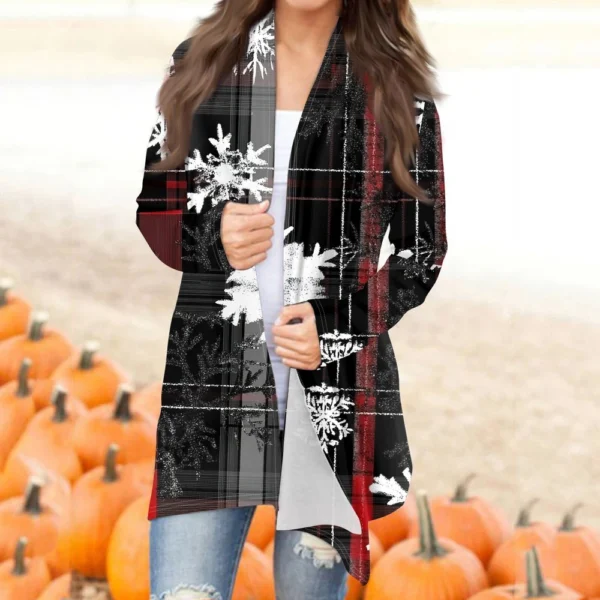 Women's Fashion Casual Christmas Print Mid-Length Cardigan Jacket - Image 15