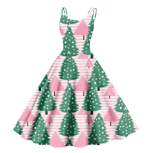 Women's Fashion Punk Strapless Gothic Cocktail Christmas Sexy Dress Printed - Image 9