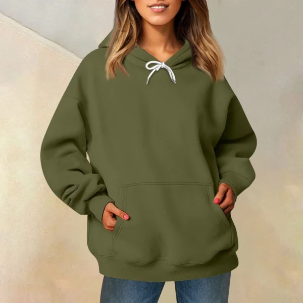 Ladies' Fashionable Casual Long Sleeved Round Neck Hooded Solid Color Hoodie - Image 13