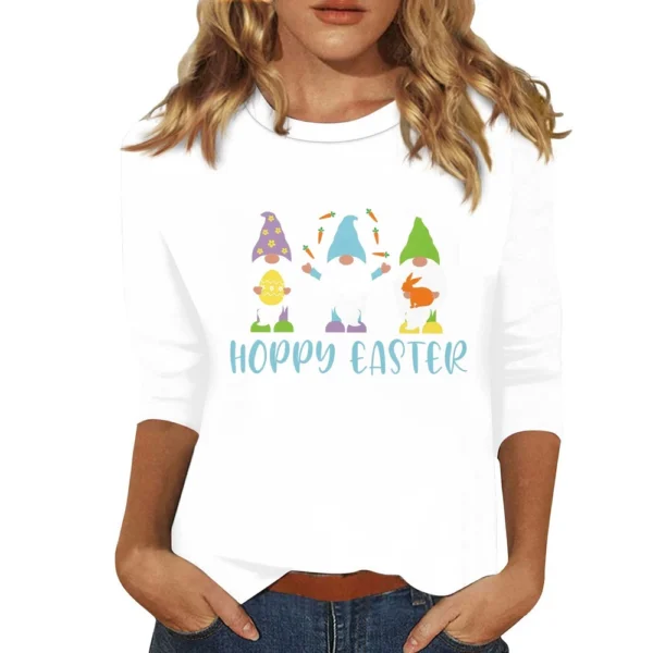 Women's Basic Easter Casual Plus Size 3/4 Sleeve Tops Fashion Printed Pullover - Image 34