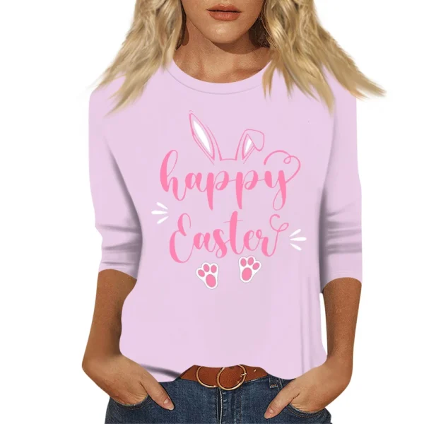 Women's Tops Basic Casual Printed 3/4 Sleeve Plus Size Easter Fashion Pullover - Image 23