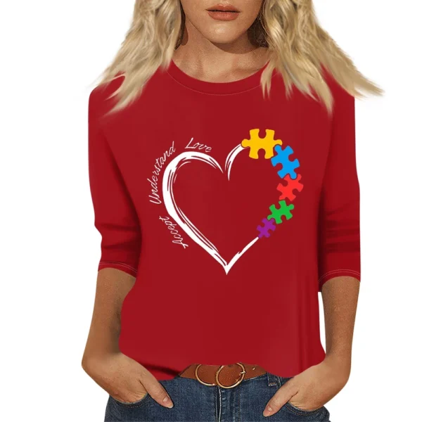 Women's Basic Printed Fashion Casual Easter Plus Size Tops 3/4 Sleeve Pullover - Image 2