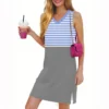Women's Casual Fashion Sexy V-neck Sleeveless Striped Hem Slit Dress - Image 31