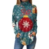 Women's Casual Pullover High Neck Christmas Long Sleeve Printed Fashion T-Shirt - Image 29