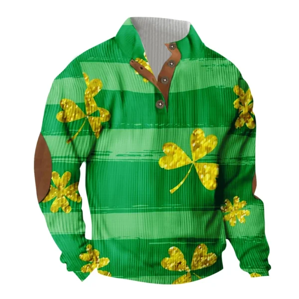 Knit Printed 3 Button - Corduroy Men's Standing Collar Pocket Sweatshirt - Image 4