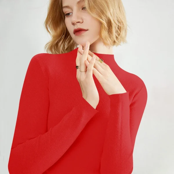 2024 Women's Sweaters Half Turtleneck Thin Long Sleeve Causal Pullover Sweater - Image 5