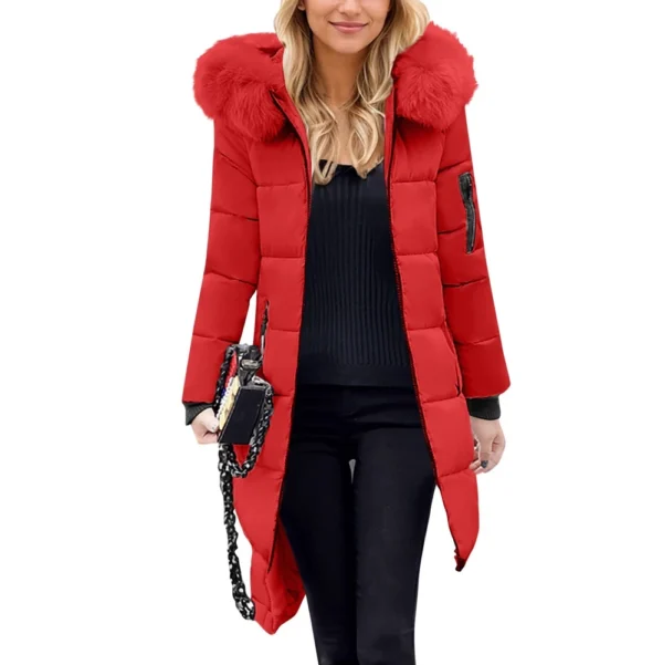 Women's Casual Warm Versatile Large Collar Solid Color Thickened Cotton Coat - Image 31