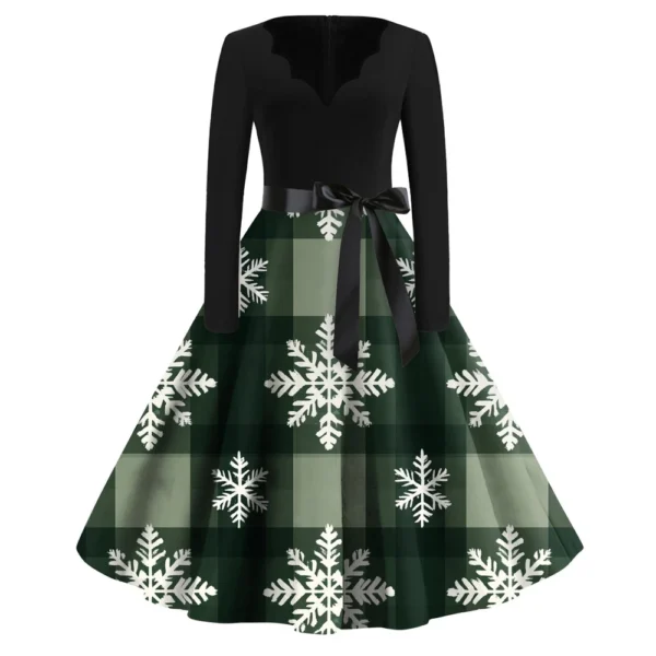 Women's Casual V-Neck Fashion Printed Christmas Long Sleeve Slim Dresses - Image 13