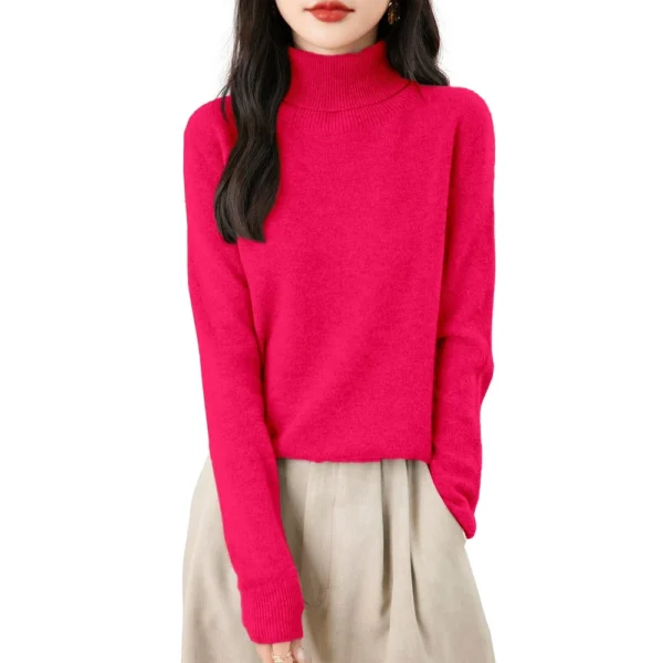 Women's Fashion Turtleneck Pullover Long Sleeve Loose Bottom Knit Sweater - Image 29