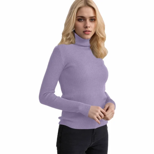 Women's Fashion Casual Solid Color Versatile Knitted High Neck Pullover Sweater - Image 26