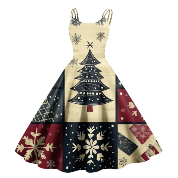 Women's Casual Fashion Christmas Print Sexy Off Shoulder Punk Retro Dress Retro - Image 38