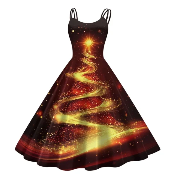 Women's Christmas Printed Punk Fashion Sexy Strapless Dress Gothic Cocktail - Image 29