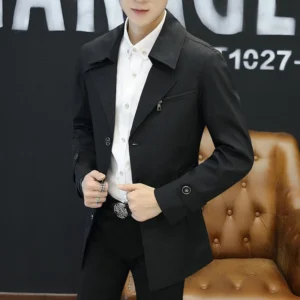 Slim-fit men's mid-length lapel jacket