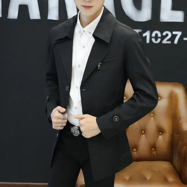 Slim-fit men's mid-length lapel jacket