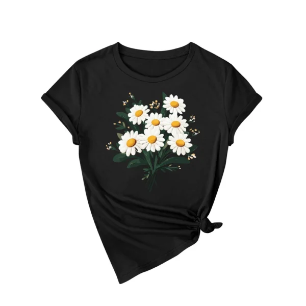 Women's Fashion Daily Casual Short Sleeved Round Neck Printed Loose T-Shirt - Image 17