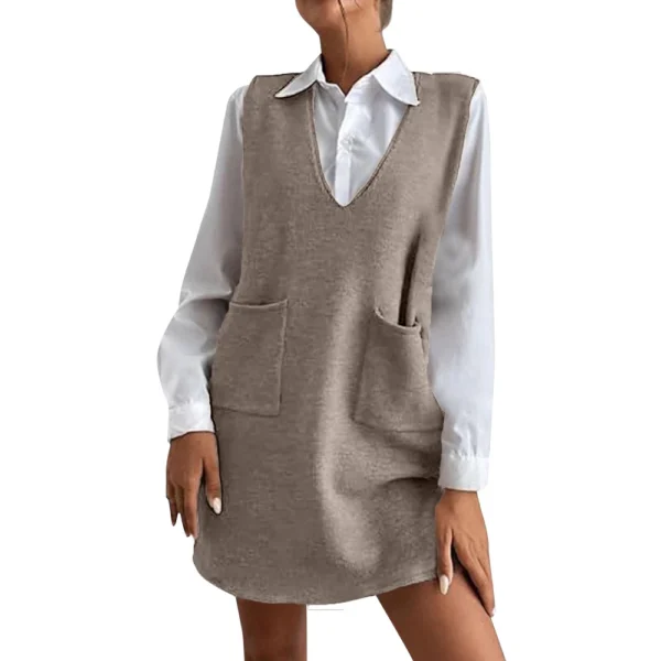 Women's Solid Color Wool Medium Length Double-sided Vest Skirt Sleeveless Dress - Image 29