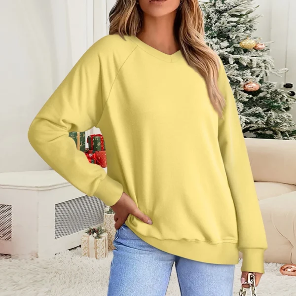 Women's Fashion Sweatshirt V-neck Long Sleeve Solid Color Casual Loose Pullover - Image 34