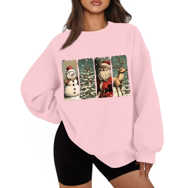 Women's Casual Fashion Long Sleeve Christmas Print Round Neck Sweatshirt Top - Image 3
