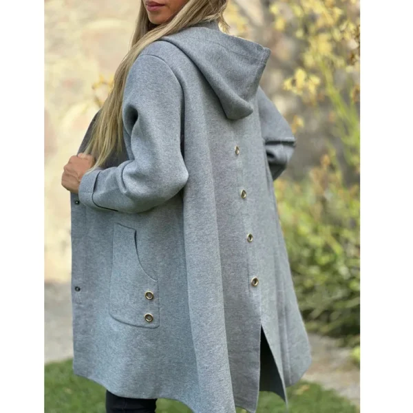 Women's Loose Casual Solid Color Single Breasted Hooded Jacket Woolen Coat Coat - Image 8