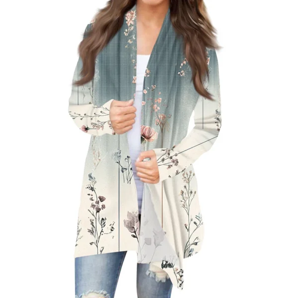 Women's Fashion Casual Vintage Floral Printed Mid-Length Cardigan Jacket - Image 17