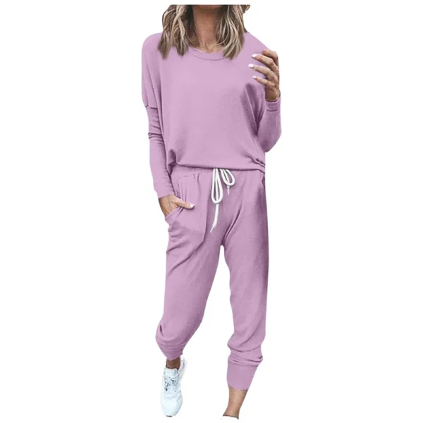 Women's Sportswear 2-piece Crewneck Jogger Sweatpants Yoga Workout Tracksuit Set - Image 32