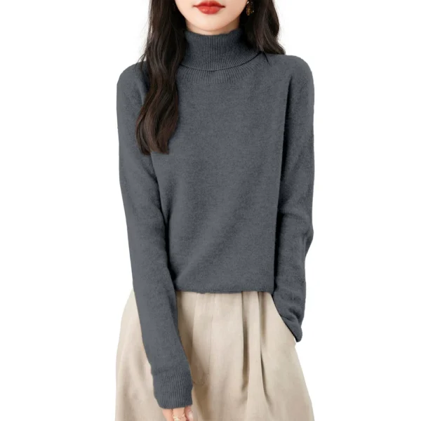 Women's Fashion Turtleneck Pullover Long Sleeve Loose Bottom Knit Sweater - Image 7
