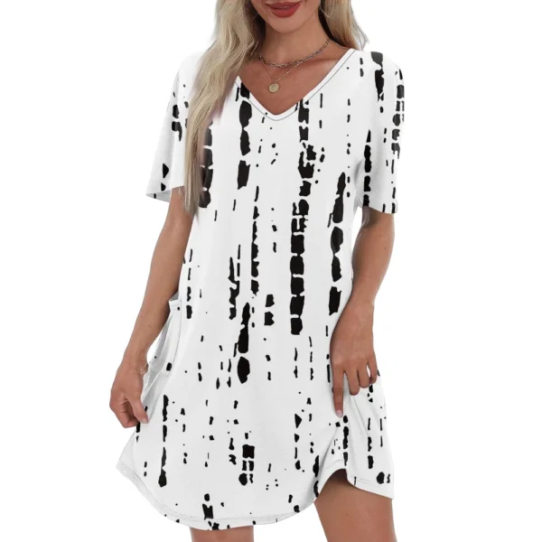 Women's Casual And Fashionable V-neck Short Sleeve Printing Mid Length Dress - Image 26