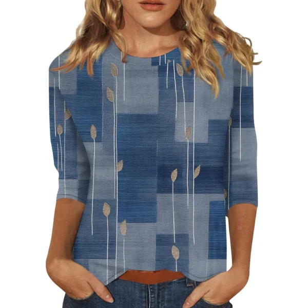 3/4 Sleeve Tops For Women T-Shirt Casual  Print Tops T Shirt Round Neck - Image 5