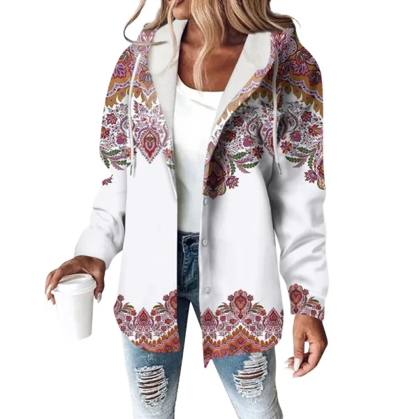 Hoodies For Women Winter Warm Sweatshirt Button Drawstring Hooded Print Jacket - Image 23