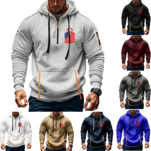 Men's Printed Sweatshirt Hoodie Zipper Arm Pocket Cardigan Men's Sports Large