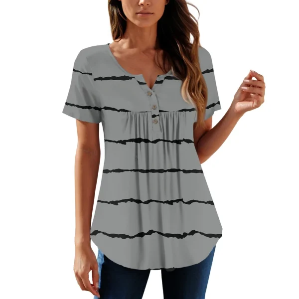 Women Tunic Tops Dressy Casual Summer Short Sleeve Shirts Loose Fit Pleated - Image 22
