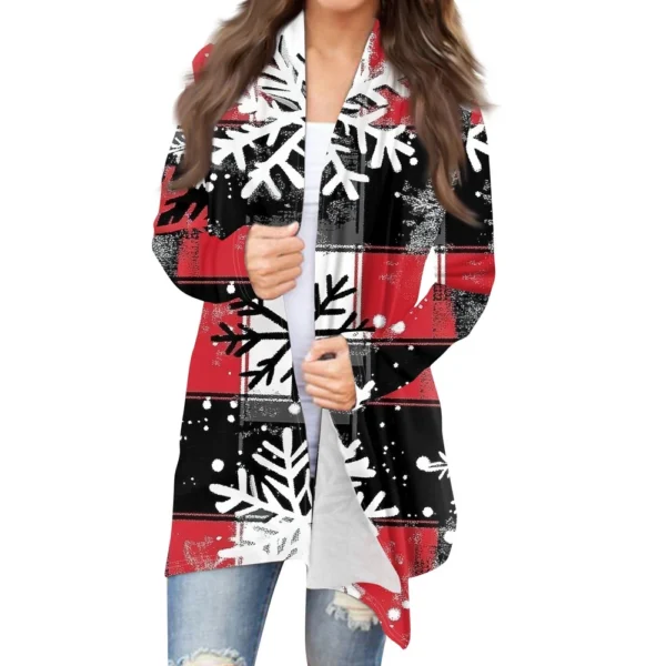 Women's Fashion Casual Christmas Print Mid-Length Cardigan Jacket - Image 4
