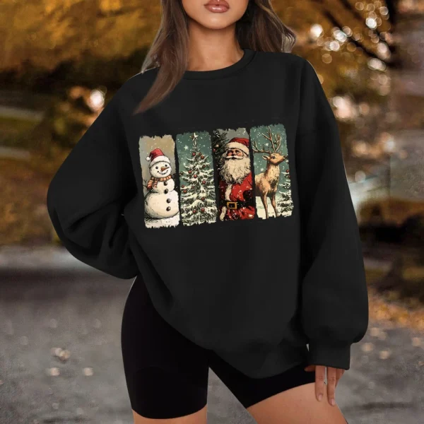 Women's Casual Fashion Long Sleeve Christmas Print Round Neck Sweatshirt Top - Image 16