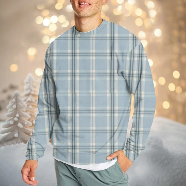 Men's Casual Fashion Comfortable Plaid Round Neck Pullover Sweatshirt Sweatshirt - Image 30