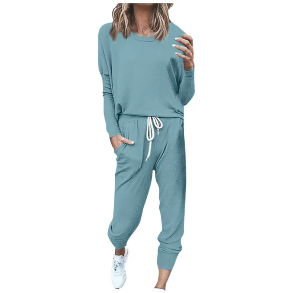 Women's Sportswear 2-piece Crewneck Jogger Sweatpants Yoga Workout Tracksuit Set - Image 6