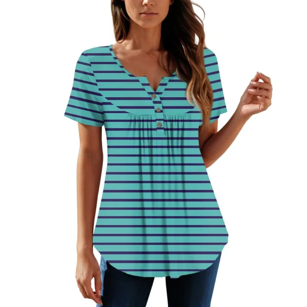 Women Tunic Tops Dressy Casual Summer Short Sleeve Shirts Loose Fit Pleated - Image 14