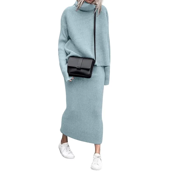 Women's Casual Loose Knit Sweater Top Long Skirt Two-piece Set - Image 3