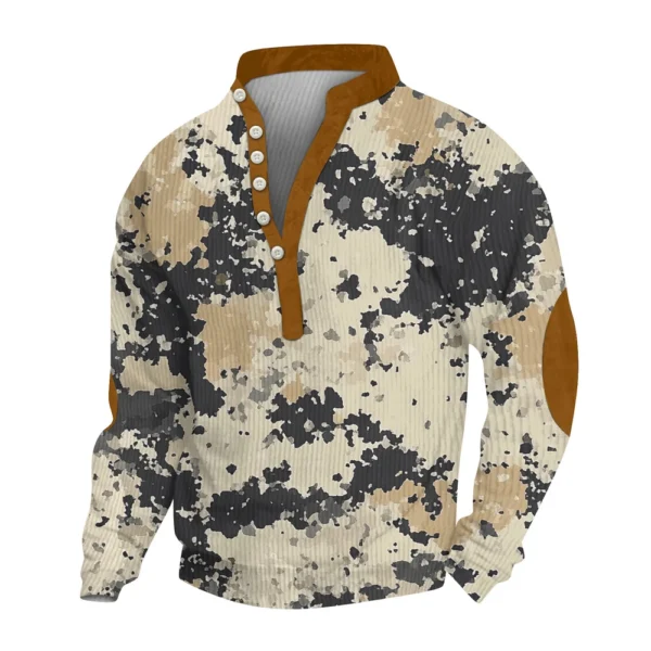 Men's Print Plush Warm Coat Fleece Sweater Casual Coat Pocket Sweater Winter - Image 12